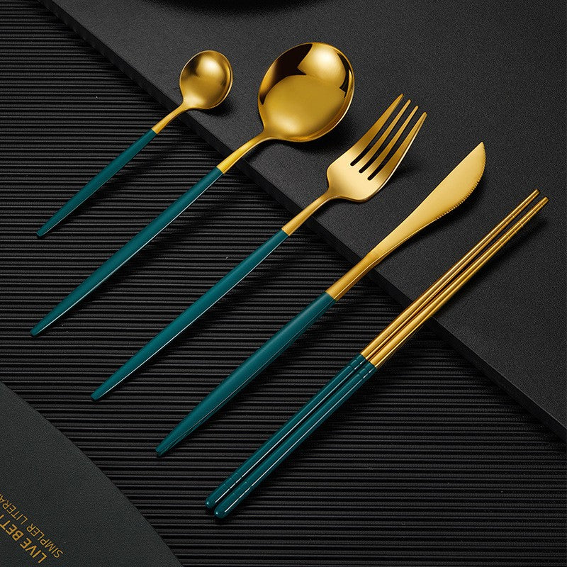Nara Matte Black & Gold Cutlery Set Green 1 Set - 5 Pieces