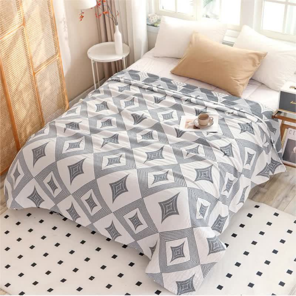 Diamond Geometric Pattern Blanket Gray & White