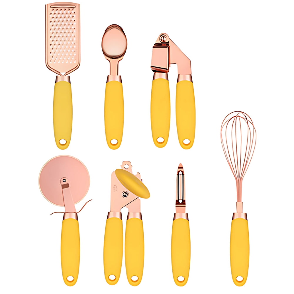 7-Piece Rose Gold Cooking Set Yellow