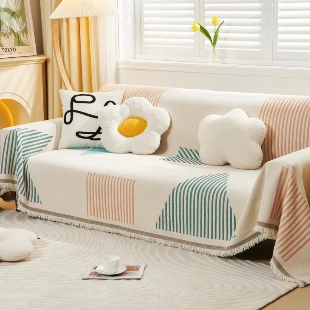 Meringue Chenille Geometry Sofa Cover Blush Mint