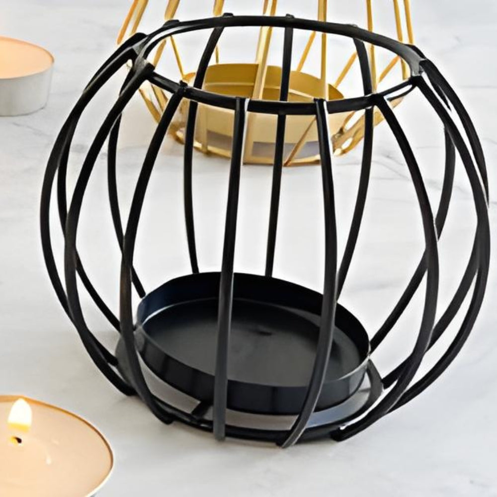 Wireframe Sleek Iron Candle Holder Sculptural Black