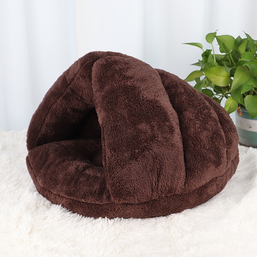 Polar-Fleece Pet Cave Bed Brown