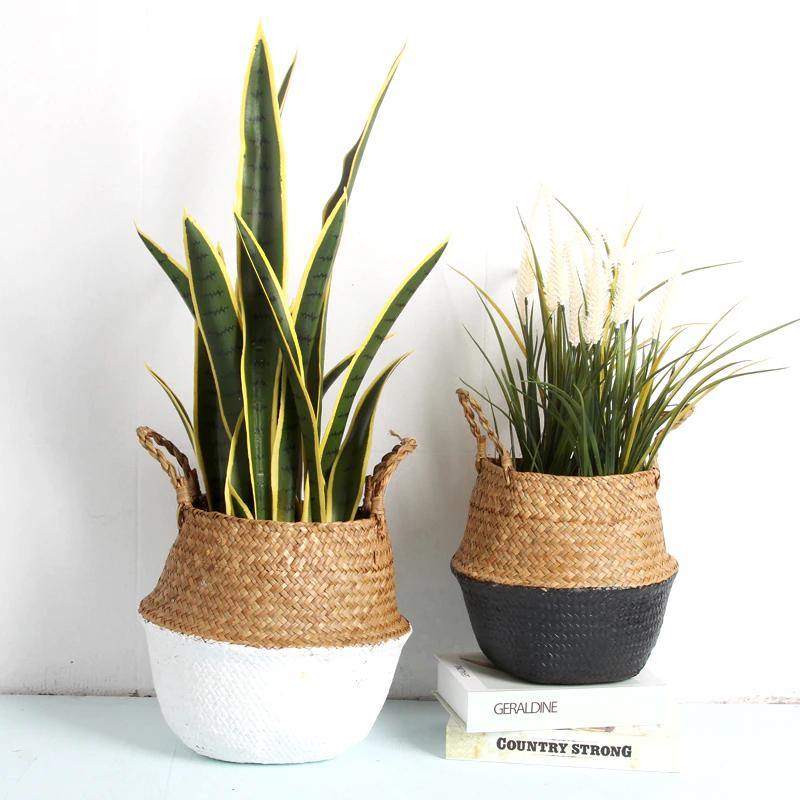 Artisan Rattan Planter or Storage Basket with Handles