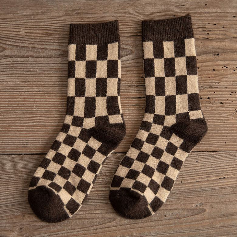 Women's Thermal Wool Socks Winter Warm Plaid One Size