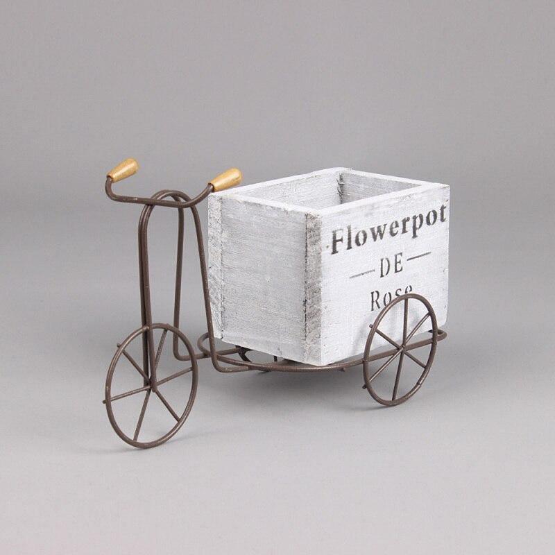 Wrought Iron Tricycle with Wooden Planter Stand White