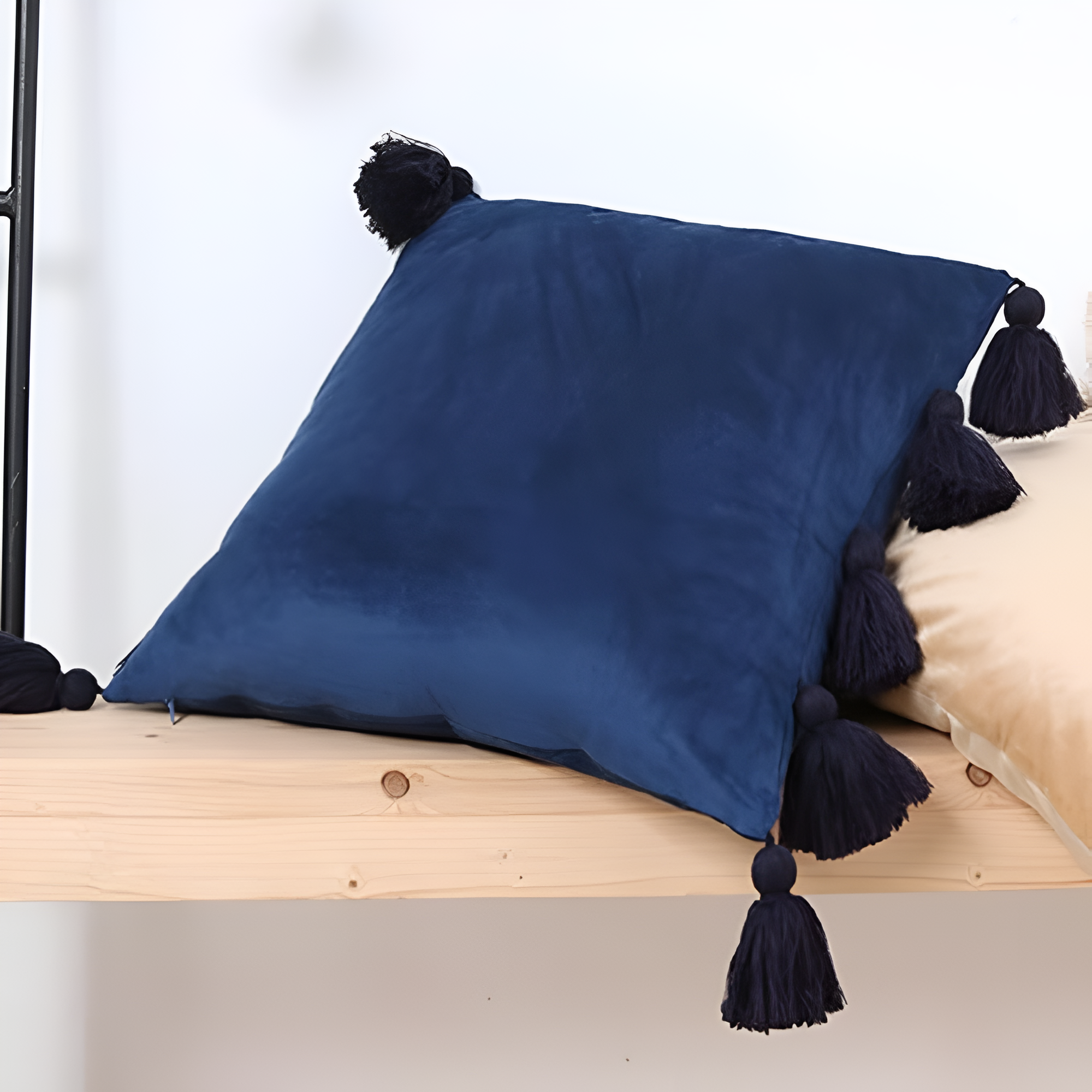 Bohemian Pompom Cushion Cover Navy Blue 18"x18"