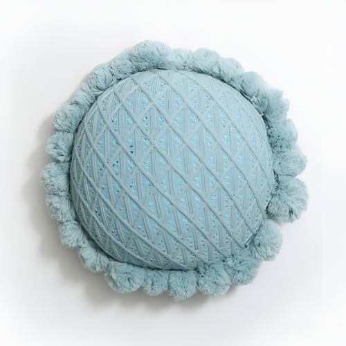 Chic Sunflower Pom-Pom Cushion Blue