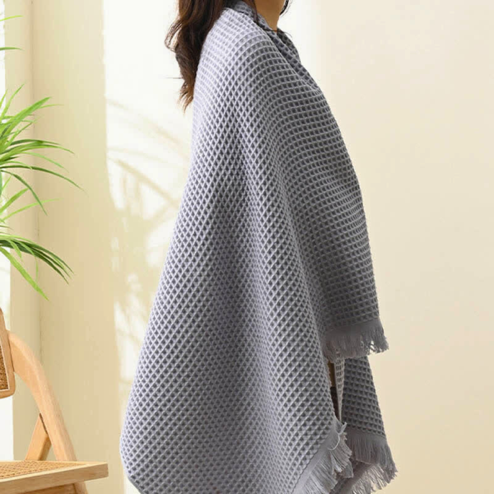 Pure Cotton Waffle Shawl Bath Towel Gray