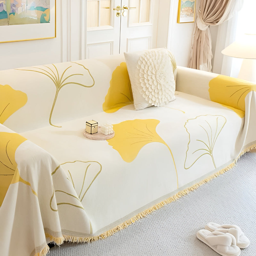 Pastoral Style Ginkgo Leaf Sofa Cover Sunflower