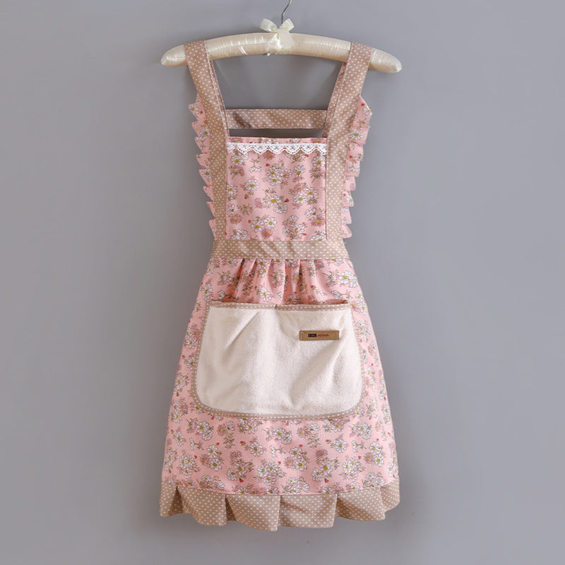 Floral Cotton Kitchen Apron Pink