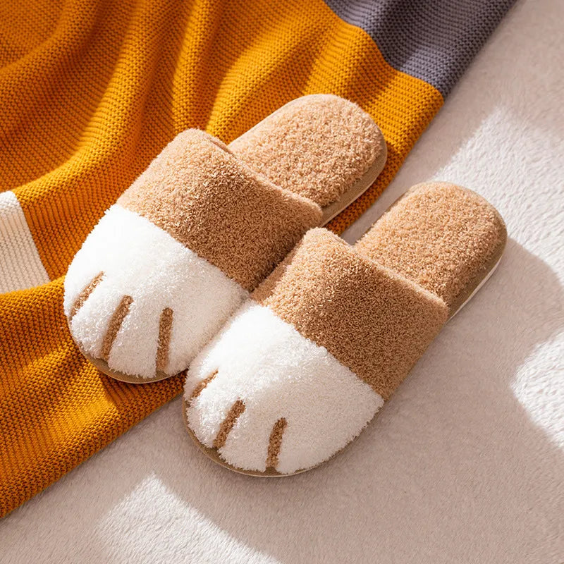 Cozy Cat Paw Plush Slippers Khaki