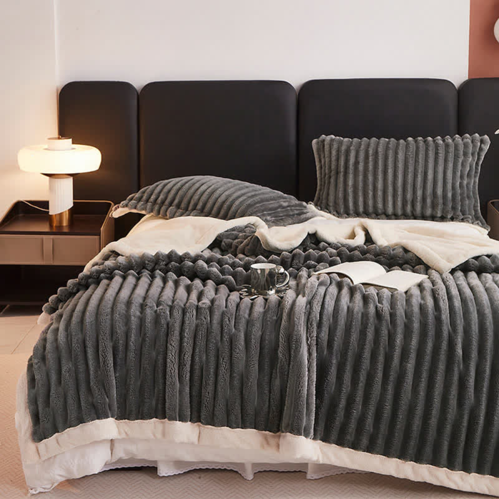 Snuggly Faux Fur Fleece Blanket Dark Gray