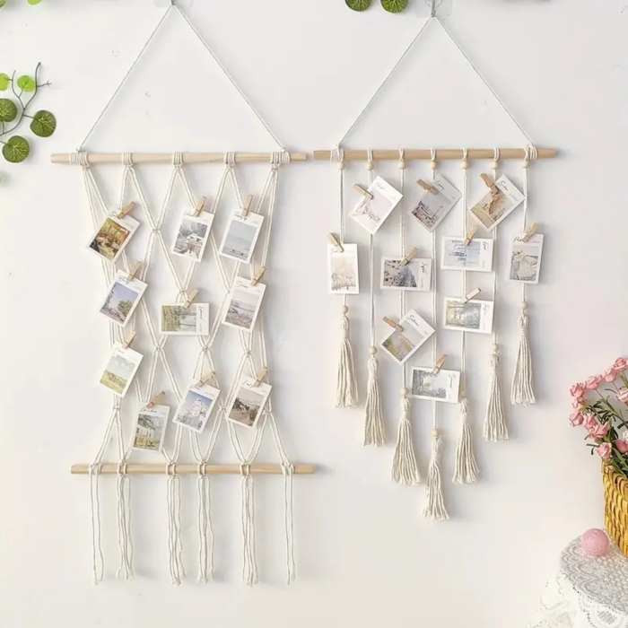 Macramé Photo Display Wall Hanging with 10 Clips