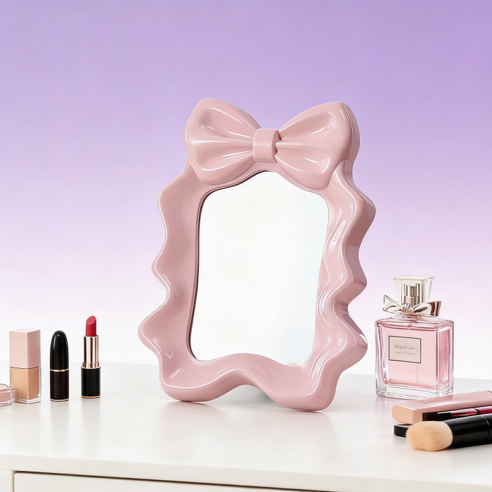 Aesthetic Bow Knot Makeup Mirror Pink