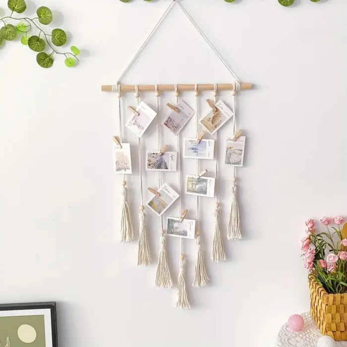 Macramé Photo Display Wall Hanging with 10 Clips