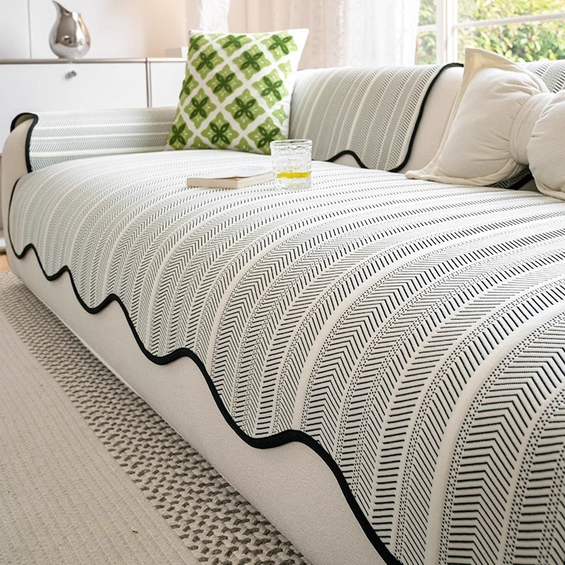 Herringbone Textured Sofa / Couch Cover Black