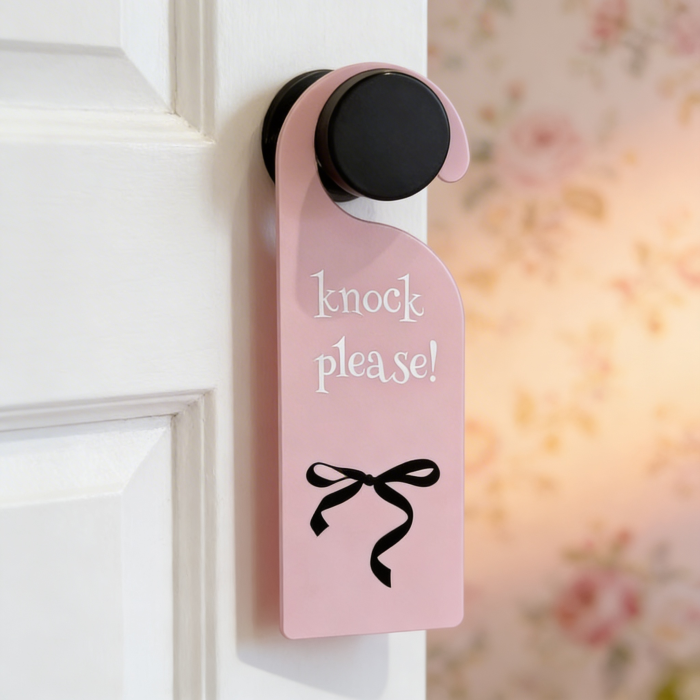 Pink “Please Knock” Door Hanging Sign