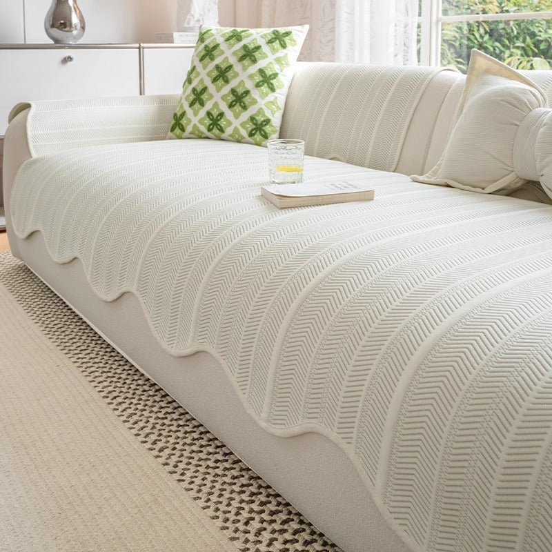 Herringbone Textured Sofa / Couch Cover White