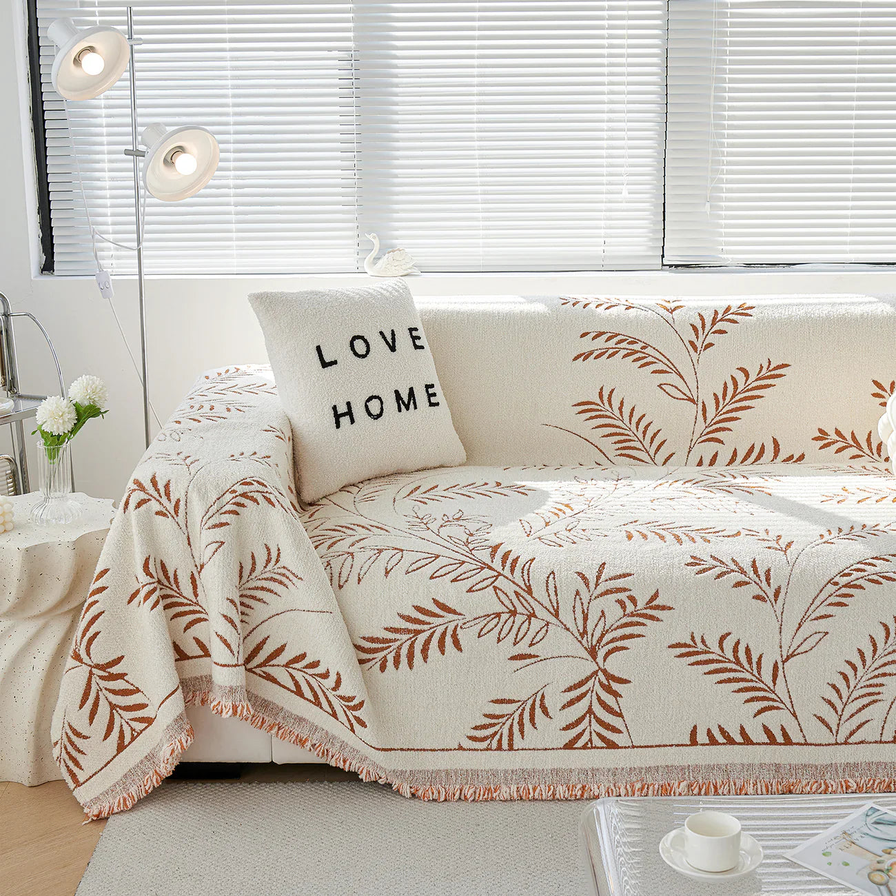 Winter Fern Cotton Sofa/Couch Cover Orange