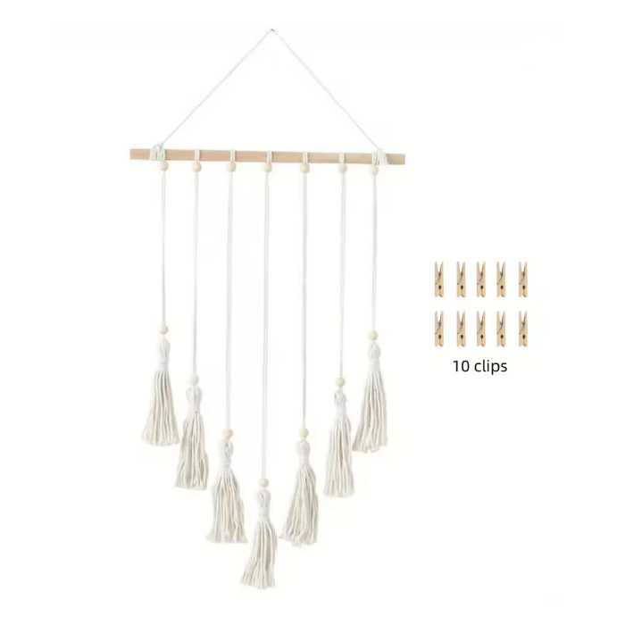 Macramé Photo Display Wall Hanging with 10 Clips