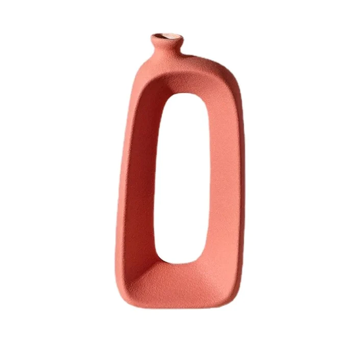 Abstract Ceramic Hollow Vase A Red