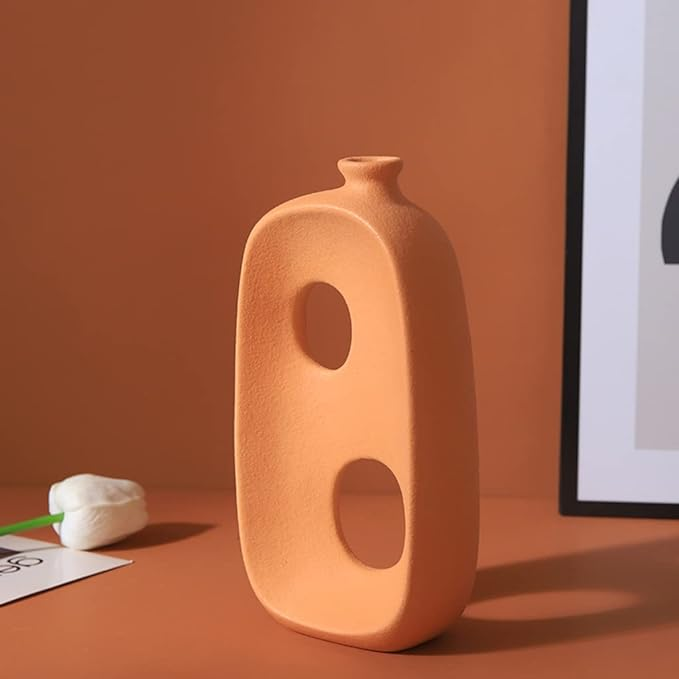 Abstract Ceramic Hollow Vase B Orange