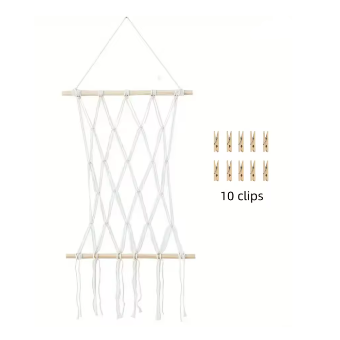 Macramé Photo Display Wall Hanging with 10 Clips