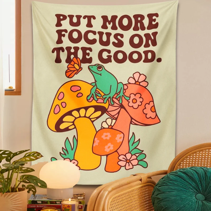 Retro Frog And Mushroom Tapestry