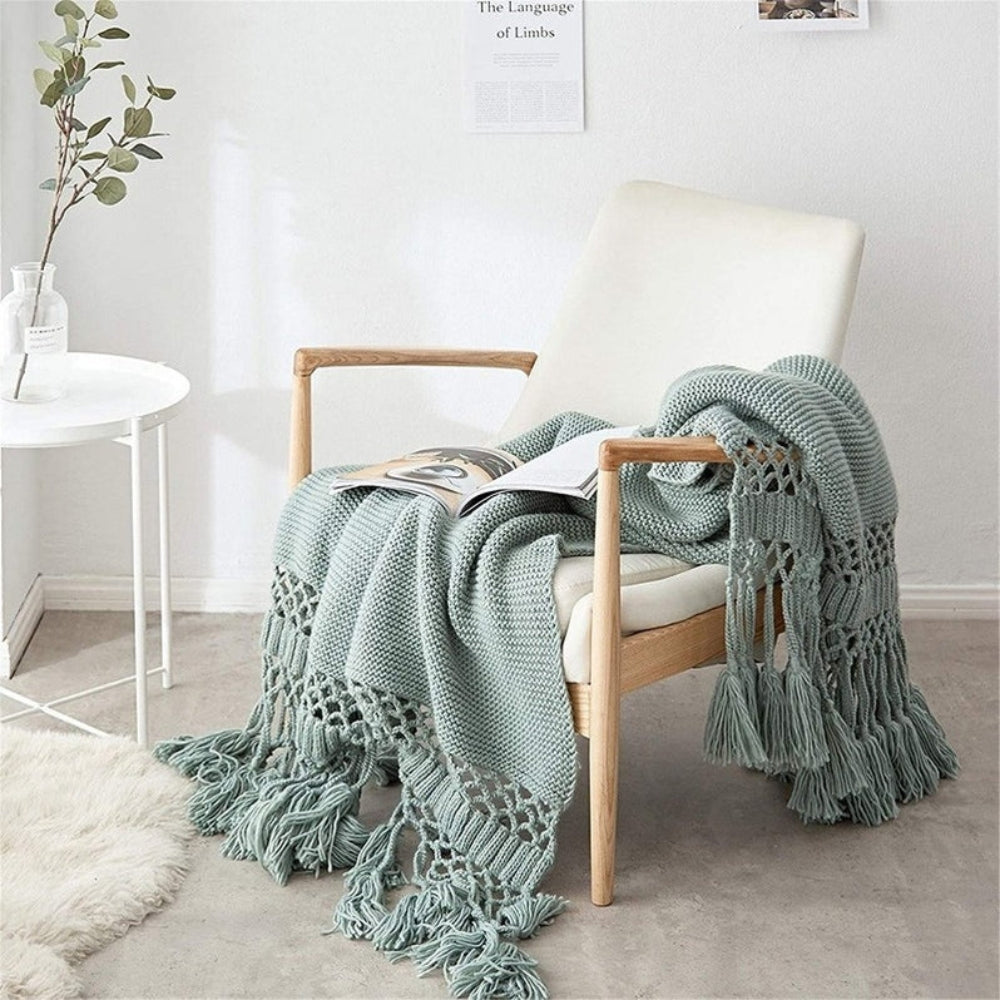 Snug Knit Woven Tassel Blanket Green Fields 47"x71"