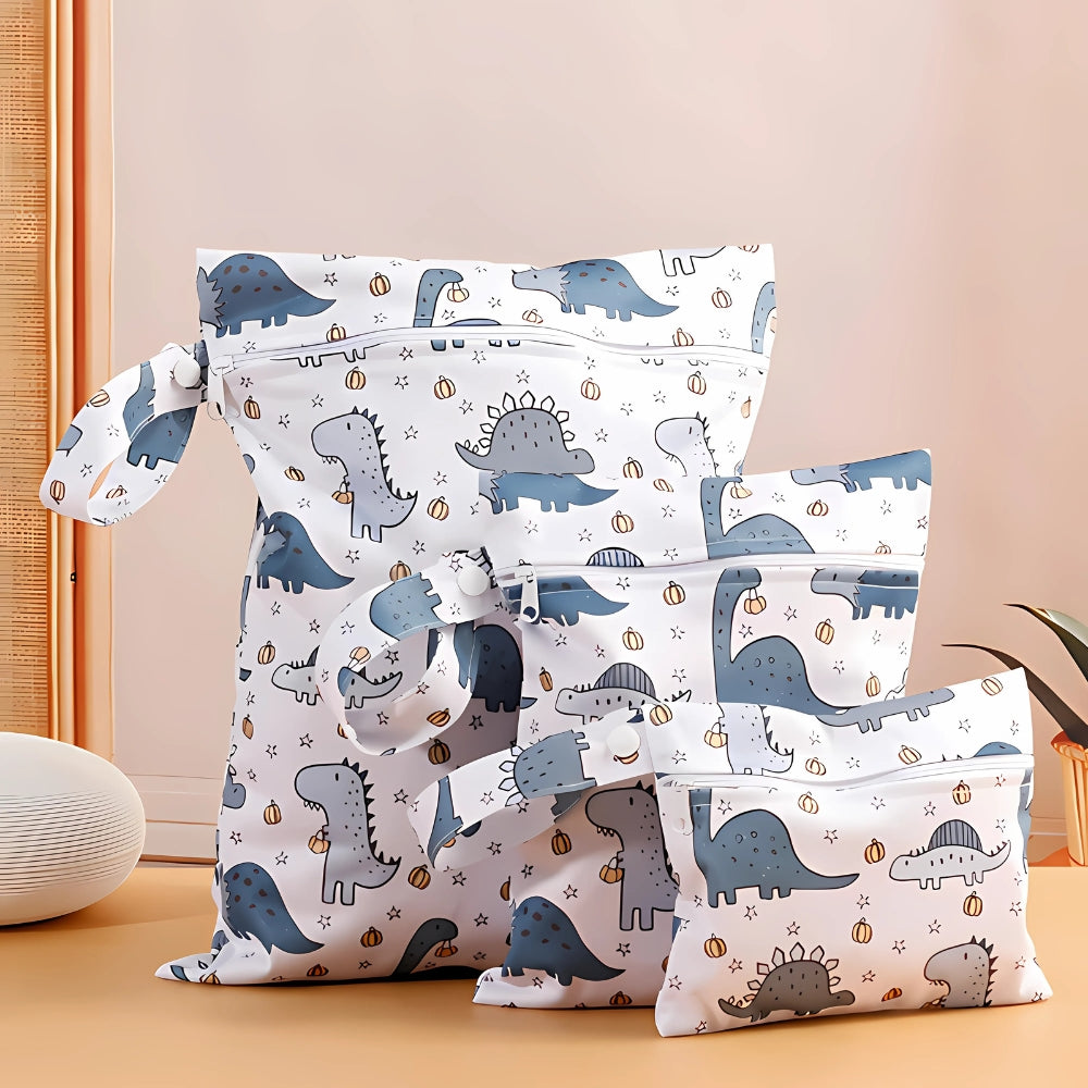 Baby Zoo Safari Print Reusable Wet Dry Bag | 3pcs Set Blue Dino