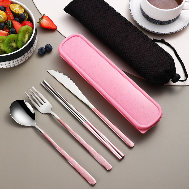 Portable Flatware Set with Case Pink Silver