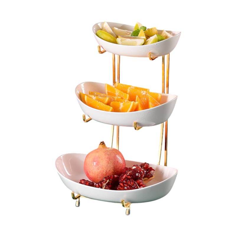Ceramic Serving Bowls with Metal Stand White 3-Tier