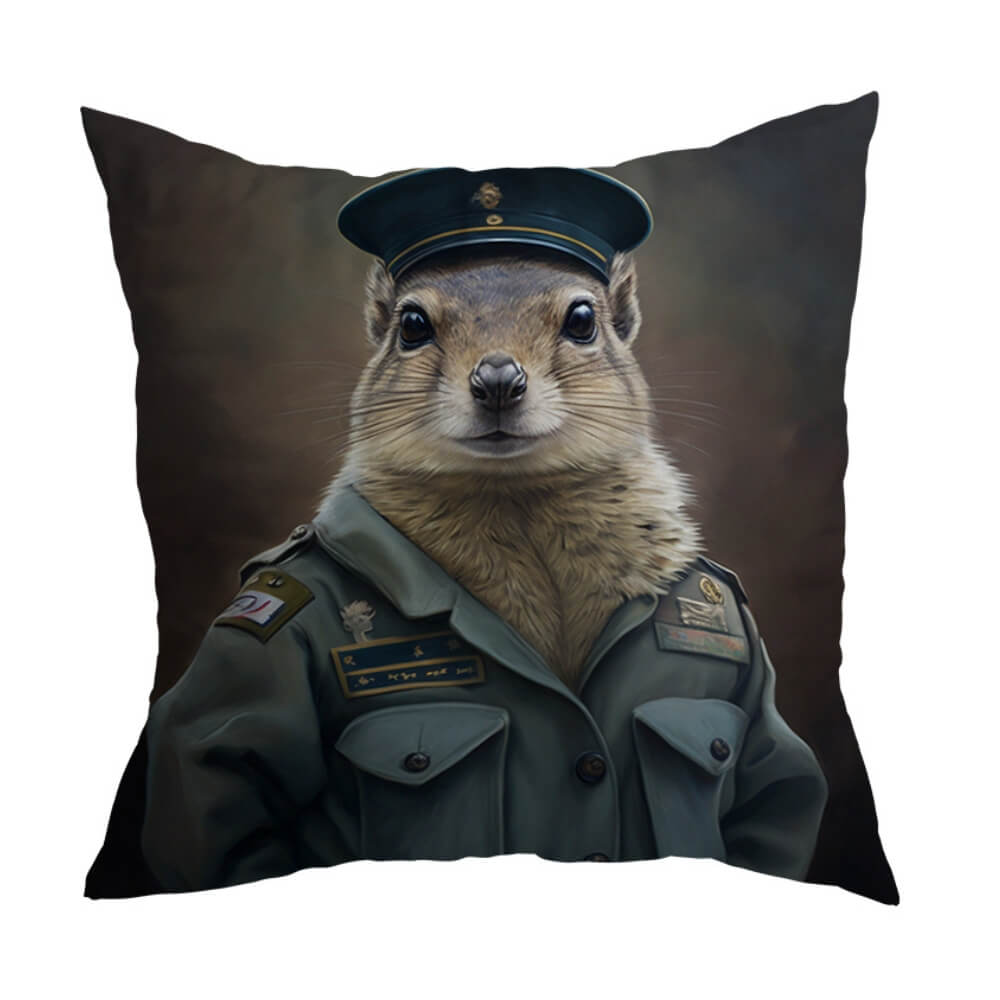 Military Animals Cushion Cover Metal Squirrels