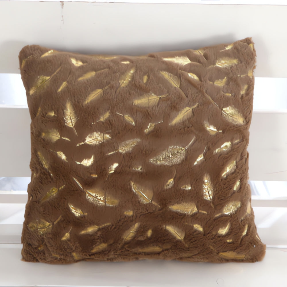 Golden Leaf Velvet Cushion Covers Chestnut Gold