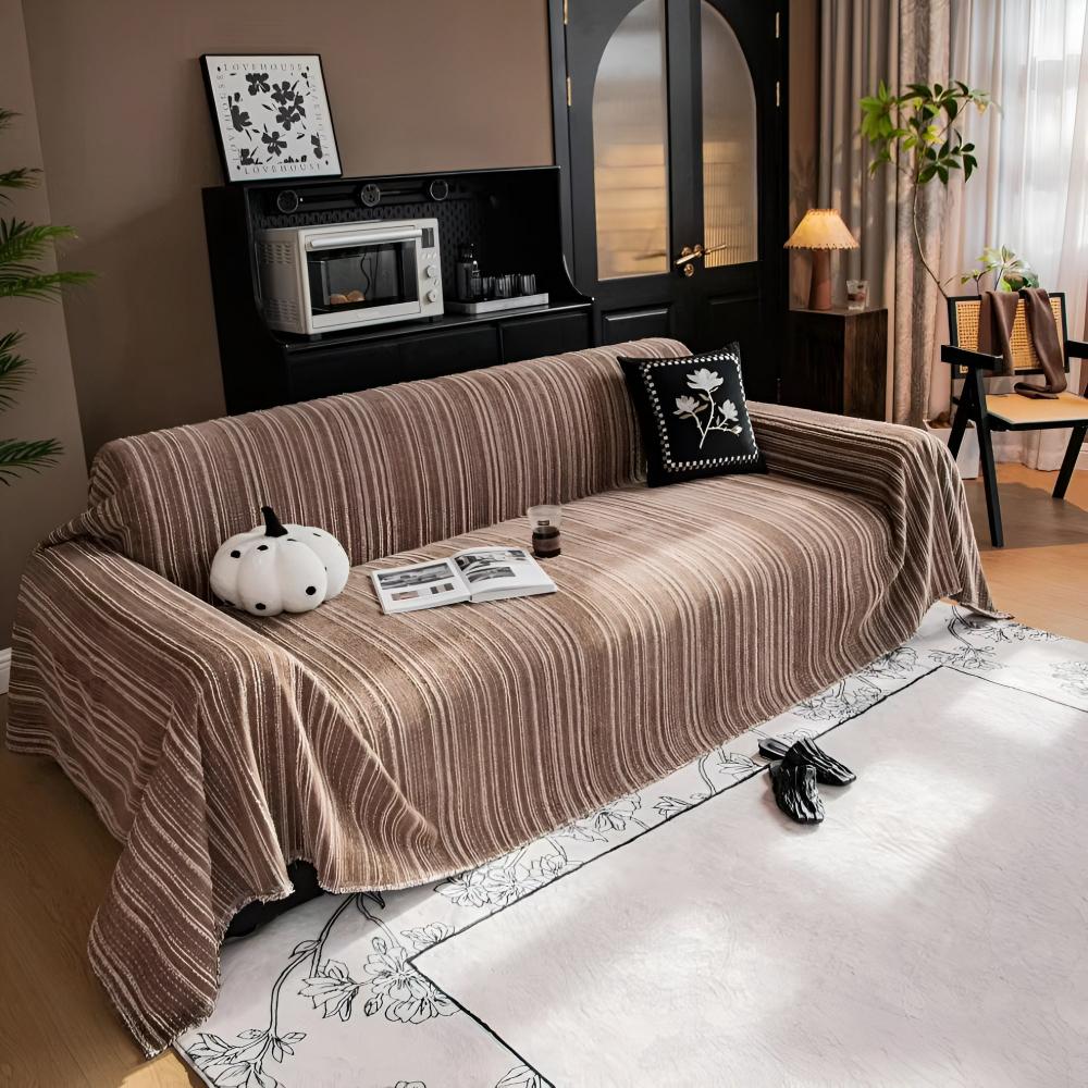 Regal Stripes Chenille Sofa Cover Chestnut Pinstripe