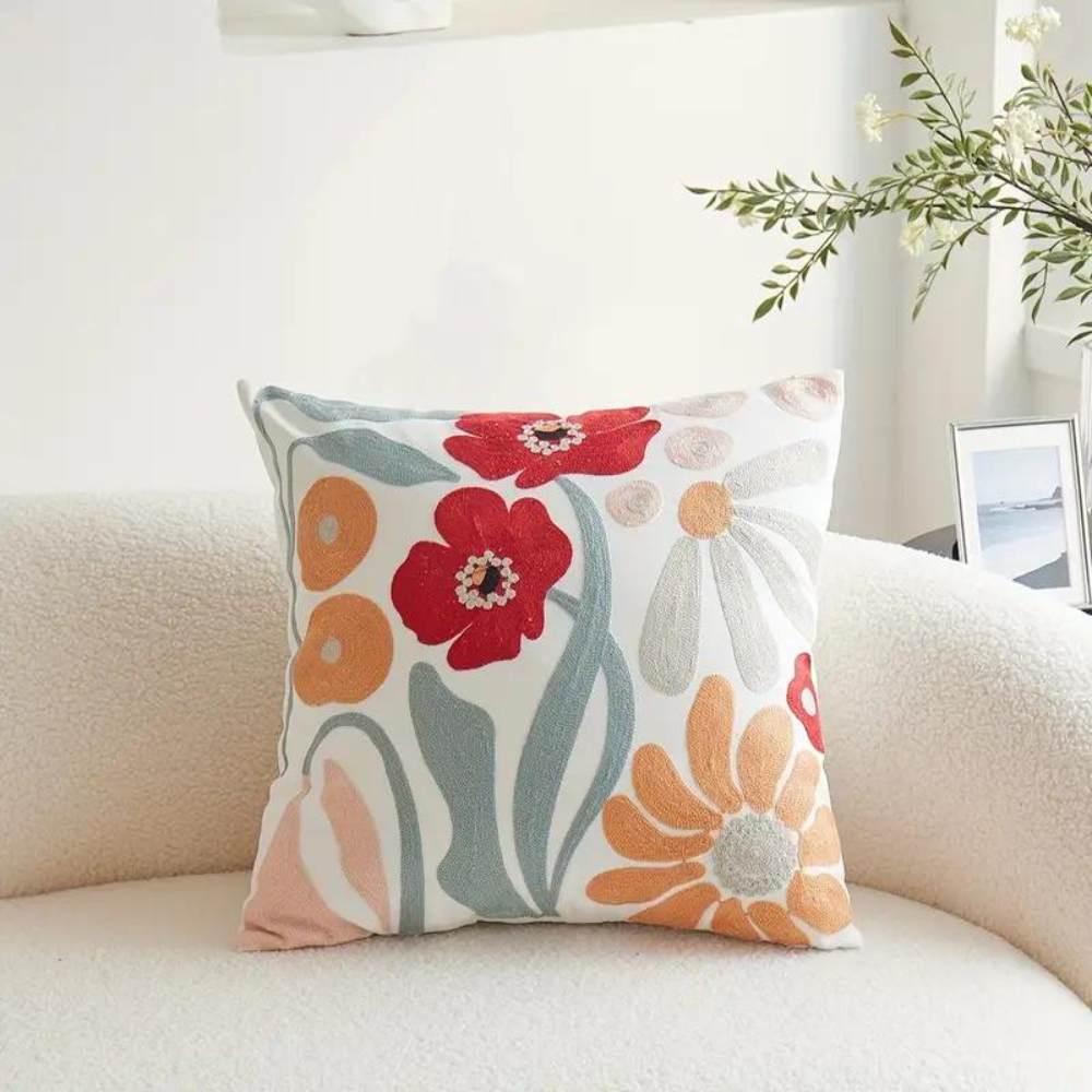 Elegant Plant Patterned Cushion Cover Red 45x45cm