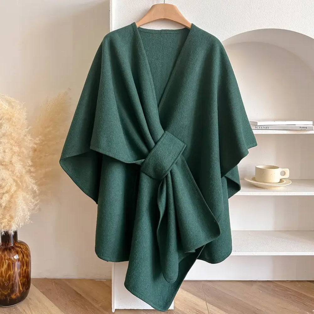 Luxurious Poncho Windproof Shawl Coat Dark Green
