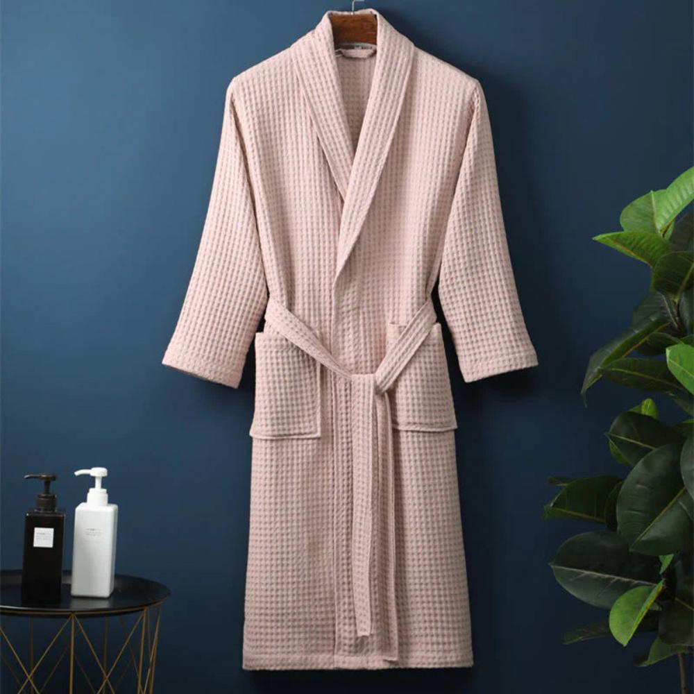 Waffle V-neck Bathrobe Pink