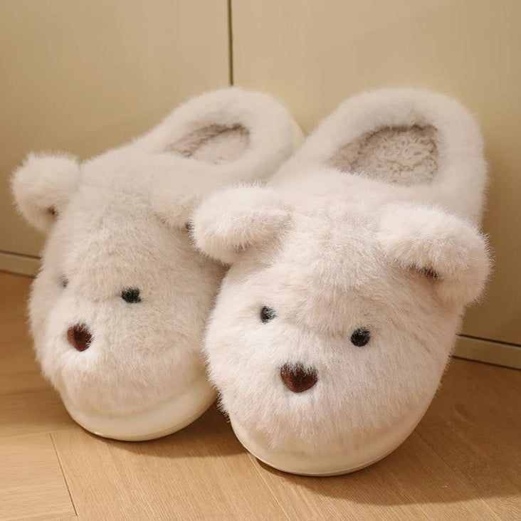Women's Teddy Bear Plush Slippers White