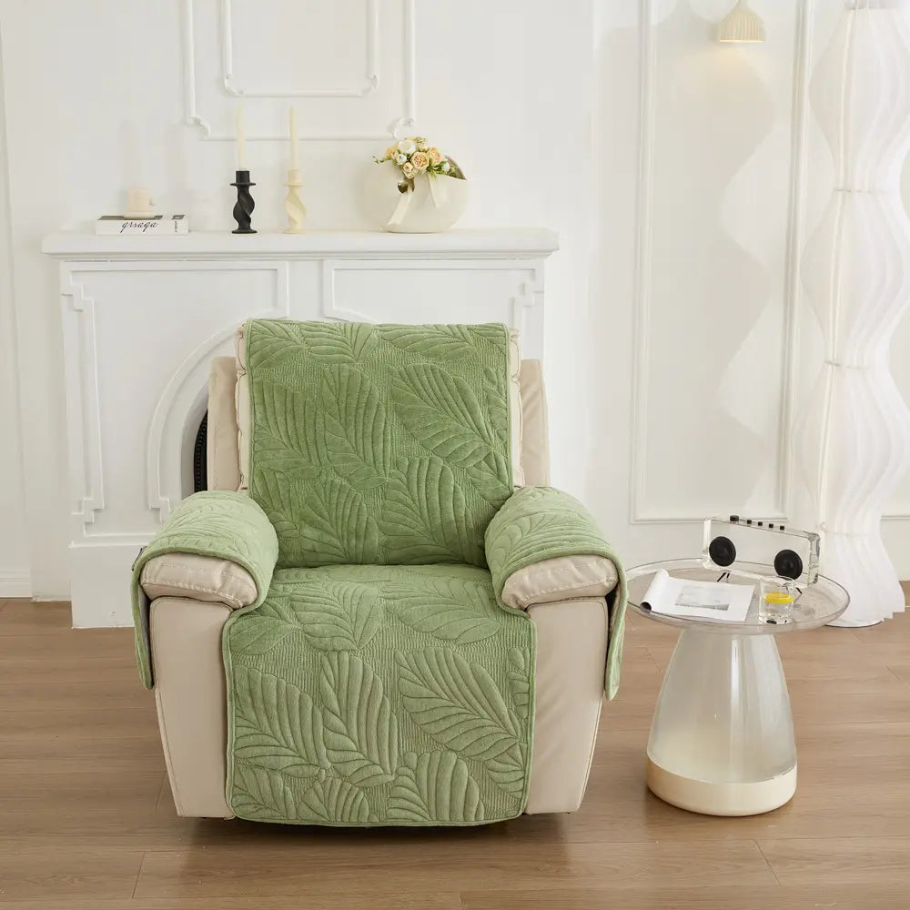 Waterproof Recliner Cover - Quilted Slipcover with Storage Pockets Green 24" x 88"