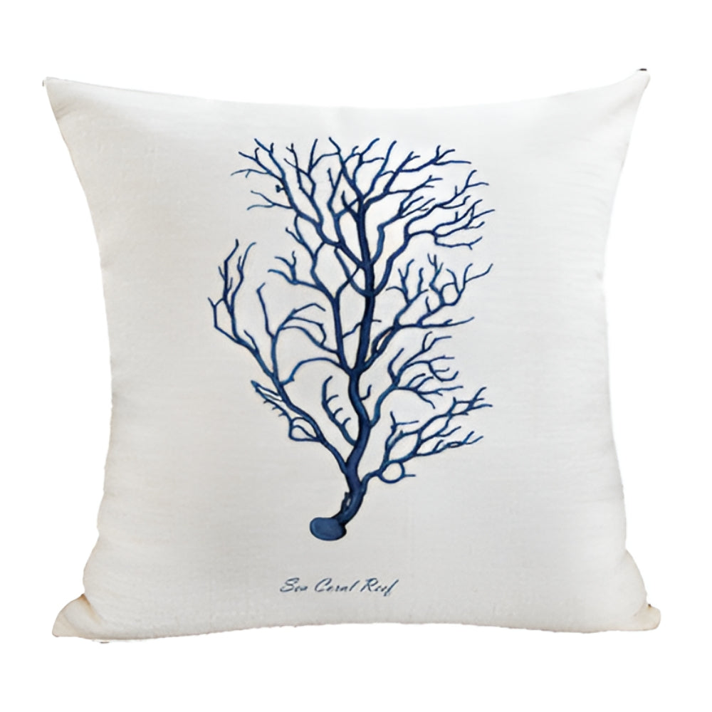 Ocean Treasures Embroidery Cushion Cover Blue Coral