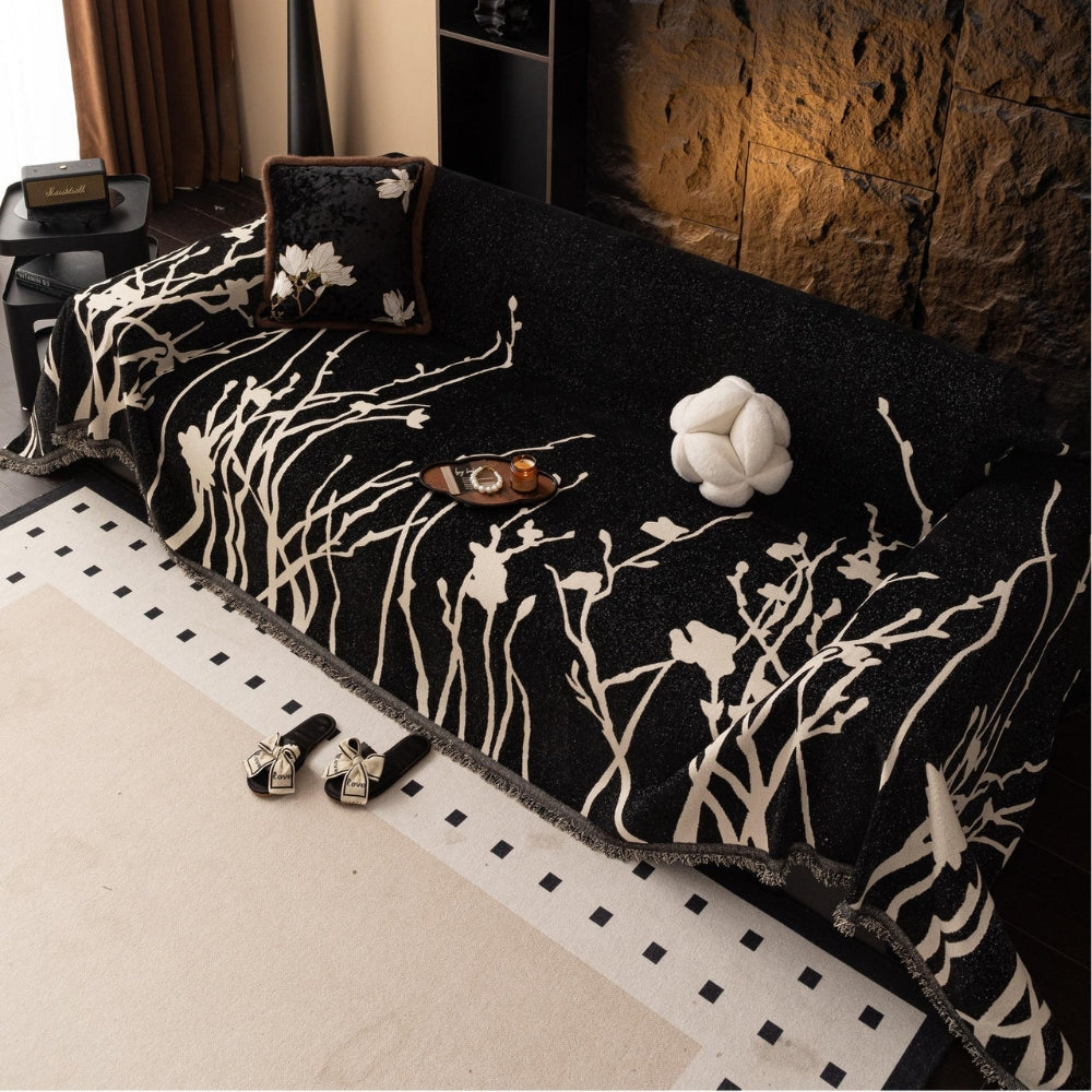 Twilight Branches Chenille Sofa Cover Midnight Flora