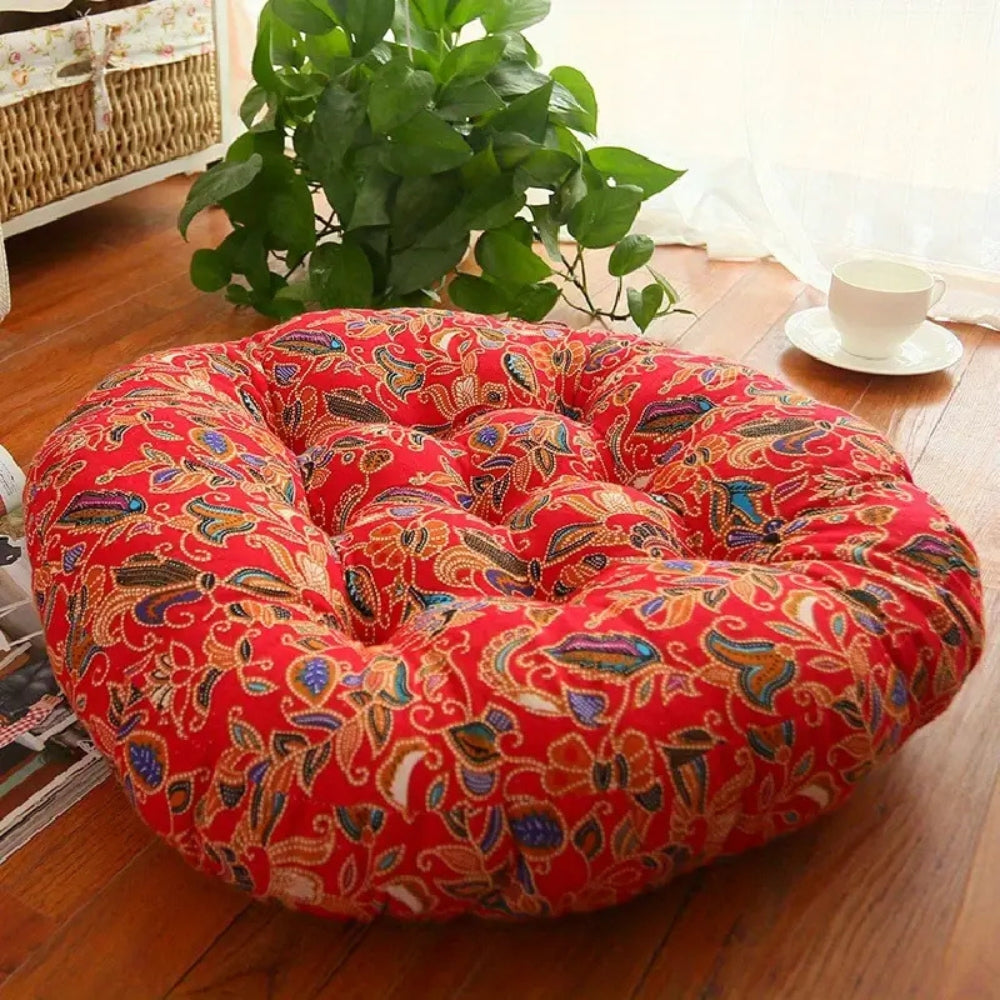 Round Boho Cushion Versatile Seating Small Flowers 18"