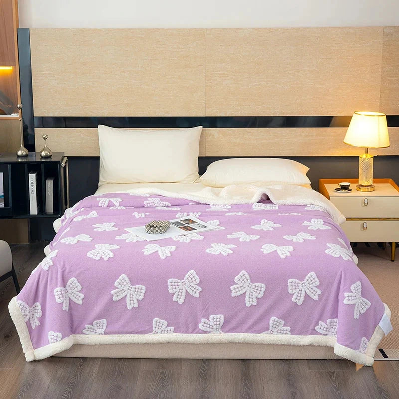 Sherpa Fleece Winter Blanket - Bowknot Design