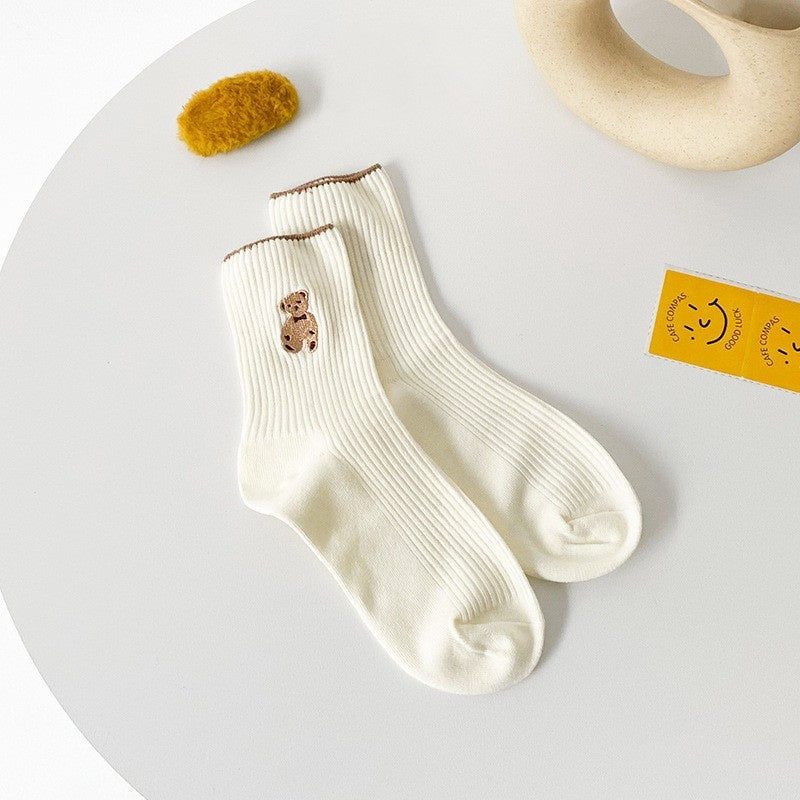 Women's Teddy Bear Crew Socks Creamy White One Size (Women)
