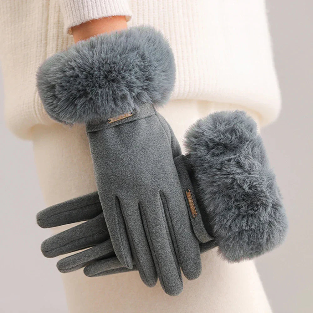 Women's Winter Faux Fur Gloves Gray