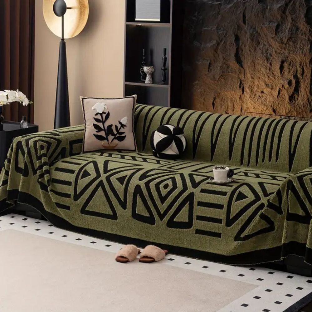Luxury Urban Maze Sofa Cover Olive Green