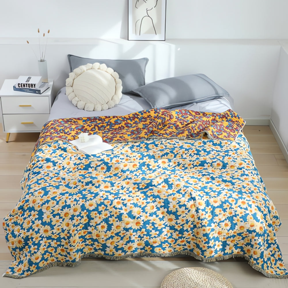 Daisy Dreamer Reversible Tassel Blanket Golden Daisies