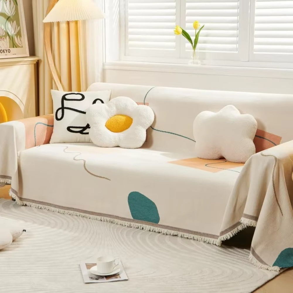 Meringue Chenille Geometry Sofa Cover Cream Abstract