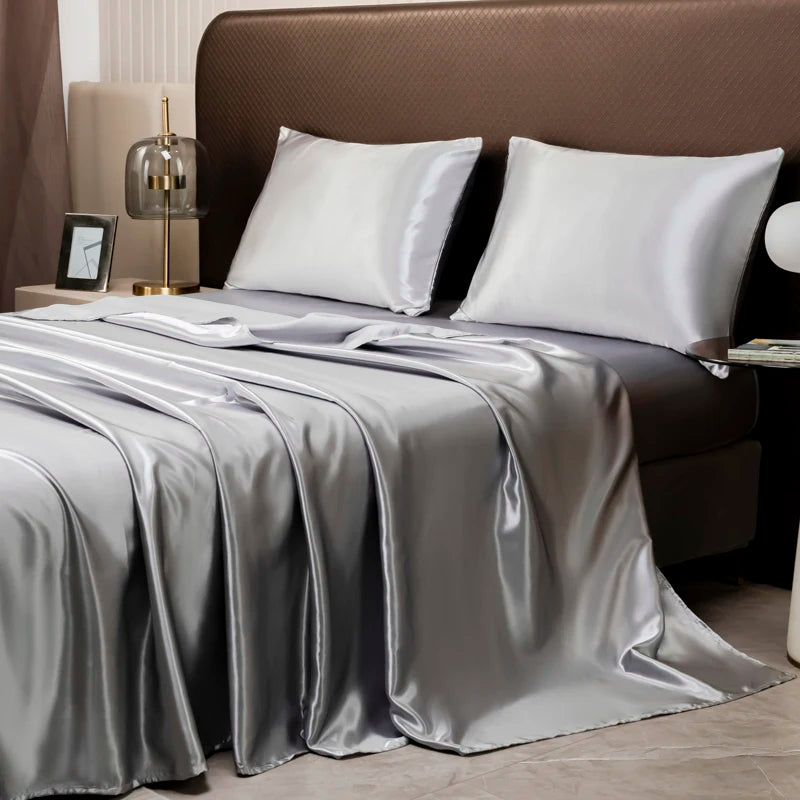 Luxury Satin Sheets - Silky Bedding Set with Pillowcases Silver